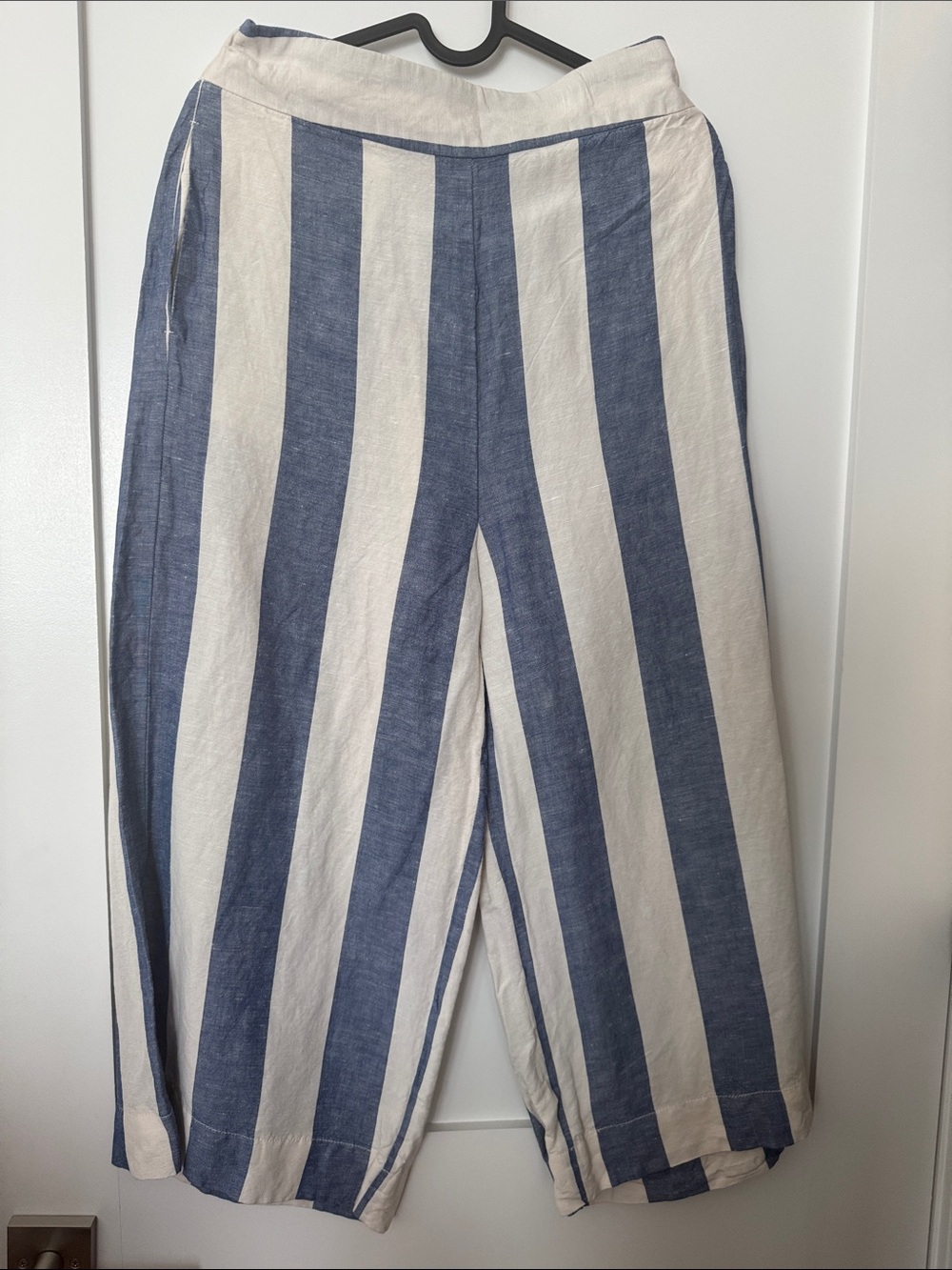 Madewell Blue and White Wide-Leg Striped Linen Pants